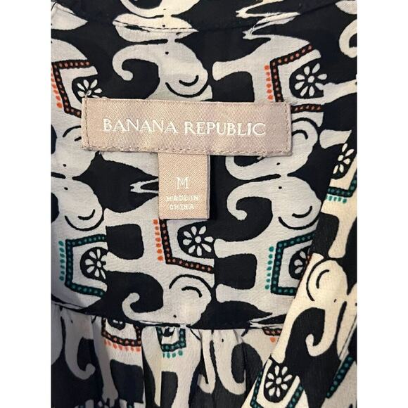 Banana Republic Elephant Print Sleeveless Blouse Women's Size Medium Split neckl - Picture 6 of 8